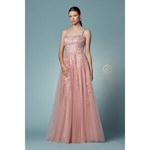 Long Sleeveless Prom Dress With Lace Detailing Dusty Rose Multisizes NX C415